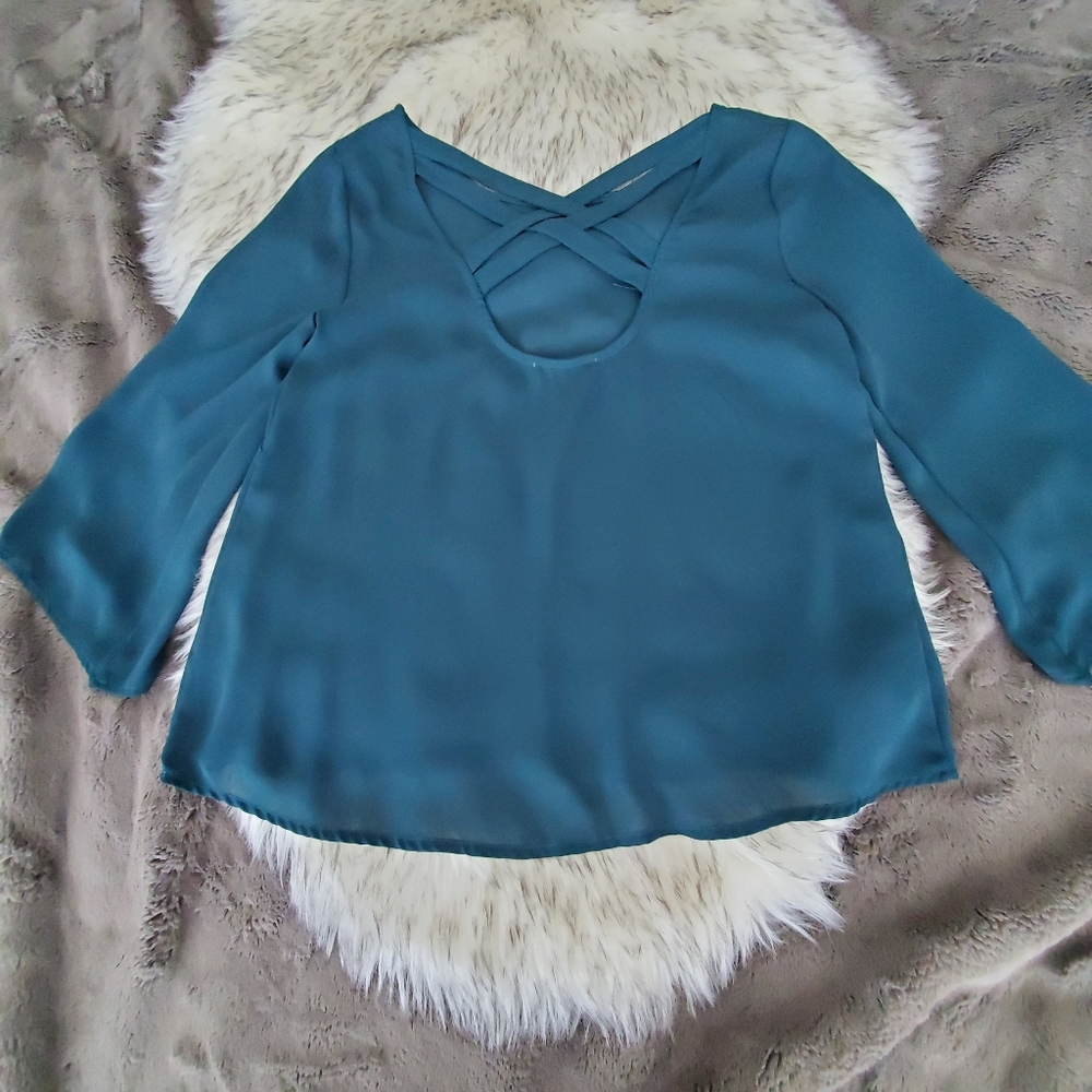 Crisscross Openback Wide 3/4 Sleeves Green S